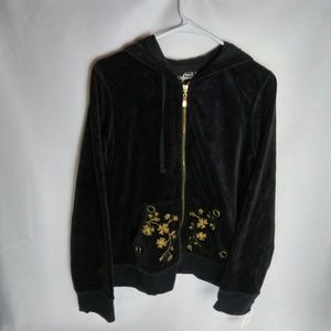 Style & Co Black Plush Gold Floral Hoodie L NWT